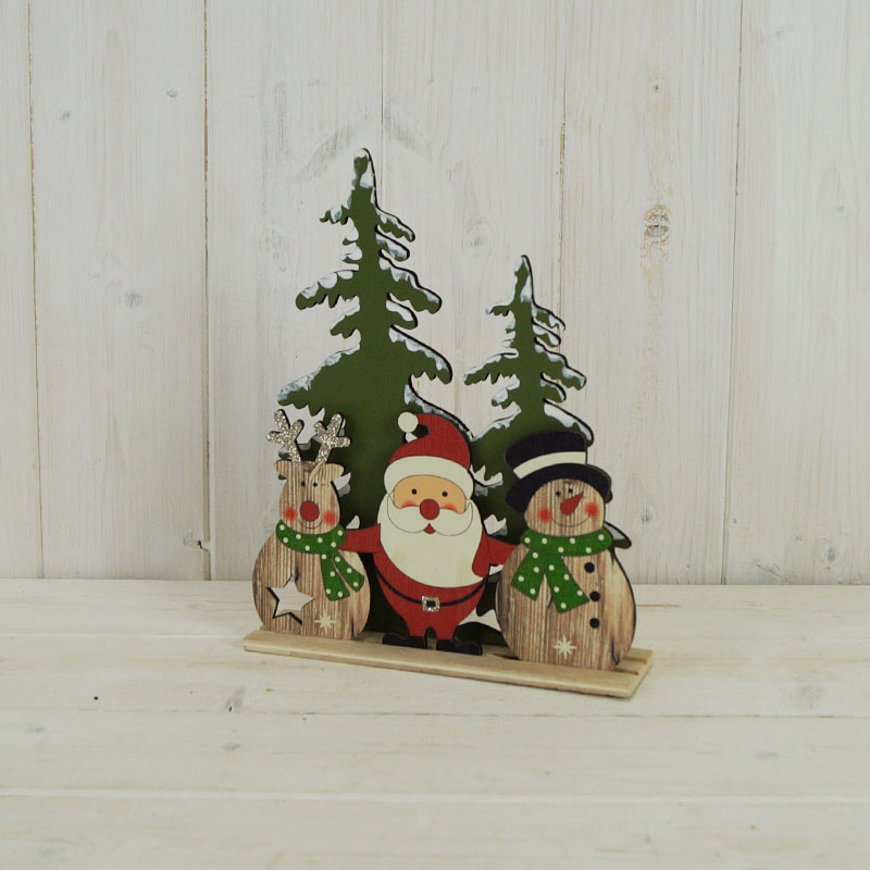 Festive Characters Wooden Stand with Trees (18cm) detail page